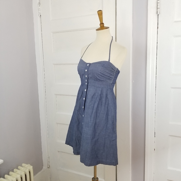 J Crew Chambray Button Front Halter Dress, Size XS - Picture 6 of 13
